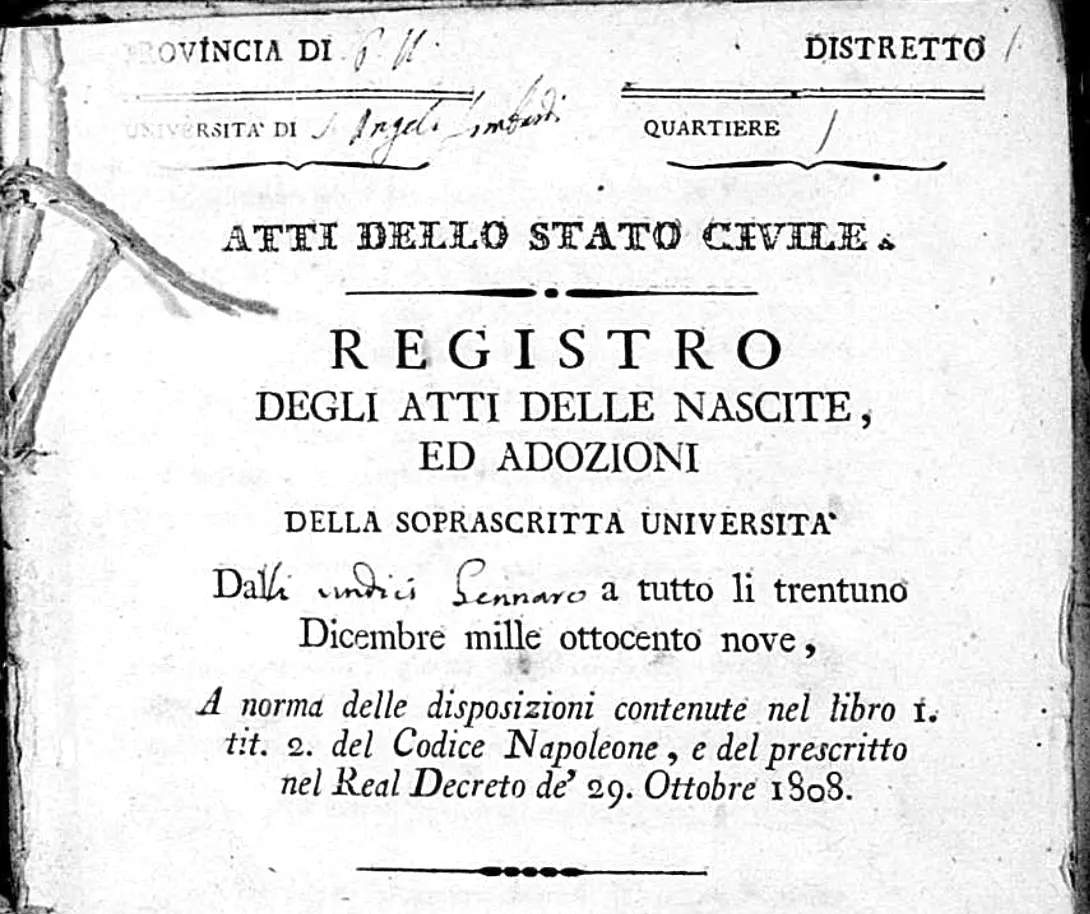 Title page of the Sant’Angelo civil birth register